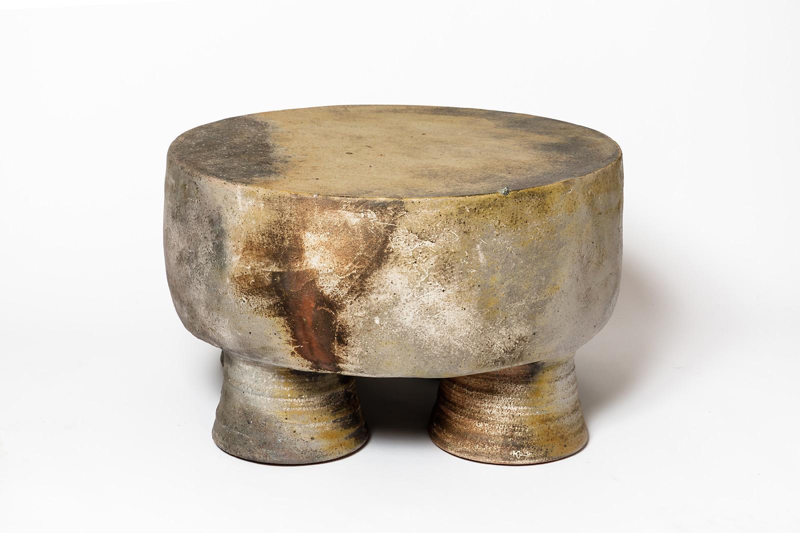Wood fired ceramic stool or coffee table by Mia Jensen, 2024. For Sale 1