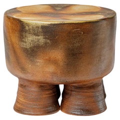 Wood fired ceramic stool or coffee table by Mia Jensen, 2024.