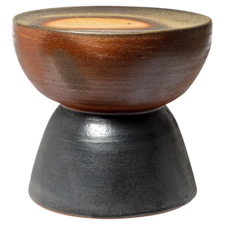 Wood fired ceramic stool or coffee table by Mia Jensen, 2025.