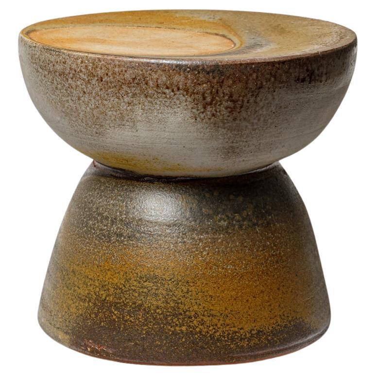 Wood fired ceramic stool or coffee table by Mia Jensen, 2025.