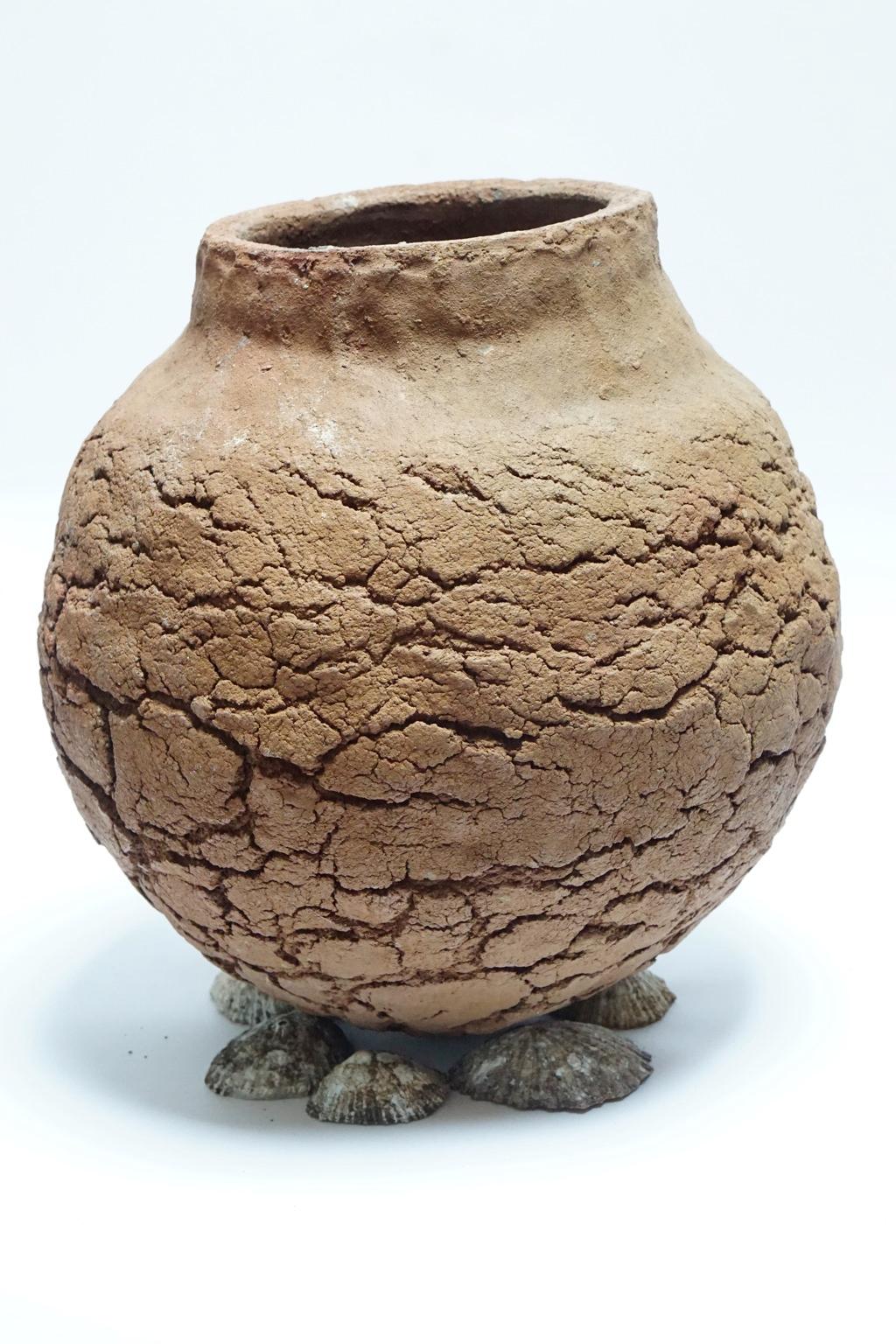 Wood Fired Crackled Clay Vase For Sale 4