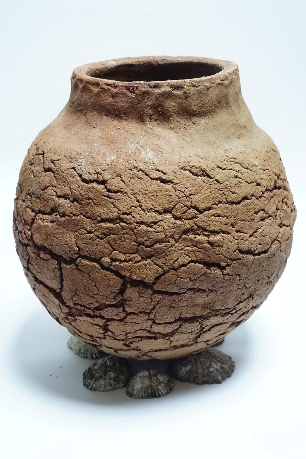 Wood Fired Crackled Clay Vase For Sale 6