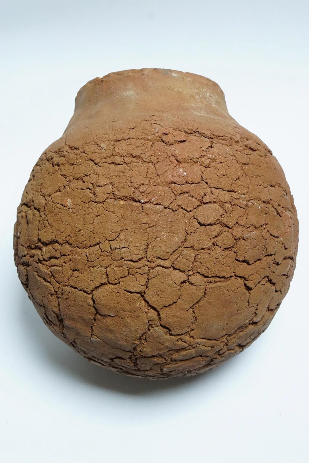 Wood Fired Crackled Clay Vase For Sale 7