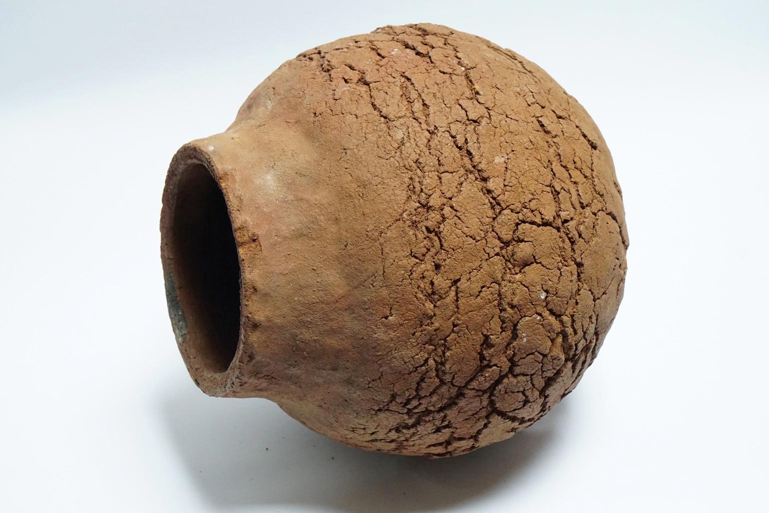 Wood Fired Crackled Clay Vase For Sale 8