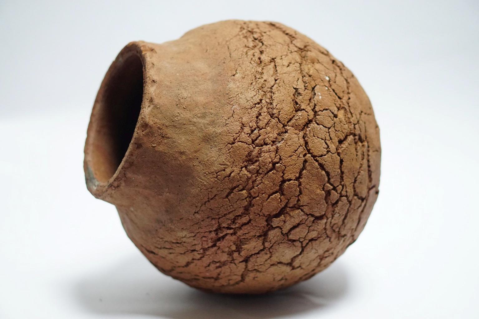 Wood Fired Crackled Clay Vase For Sale 13