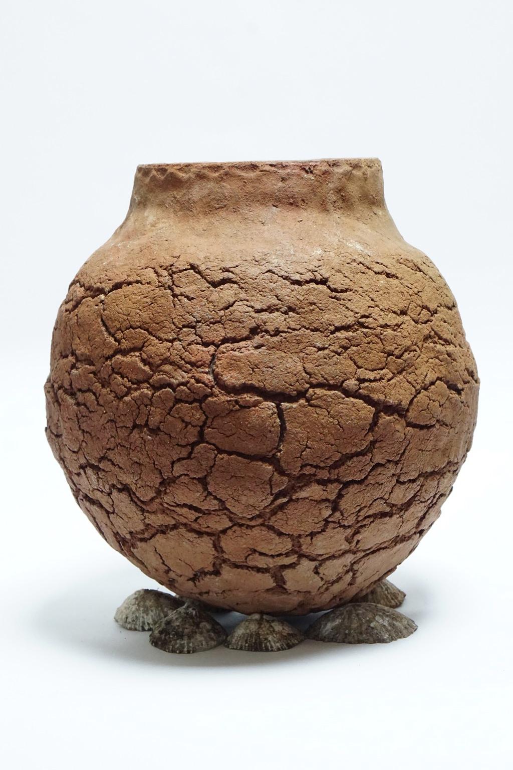 Other Wood Fired Crackled Clay Vase For Sale