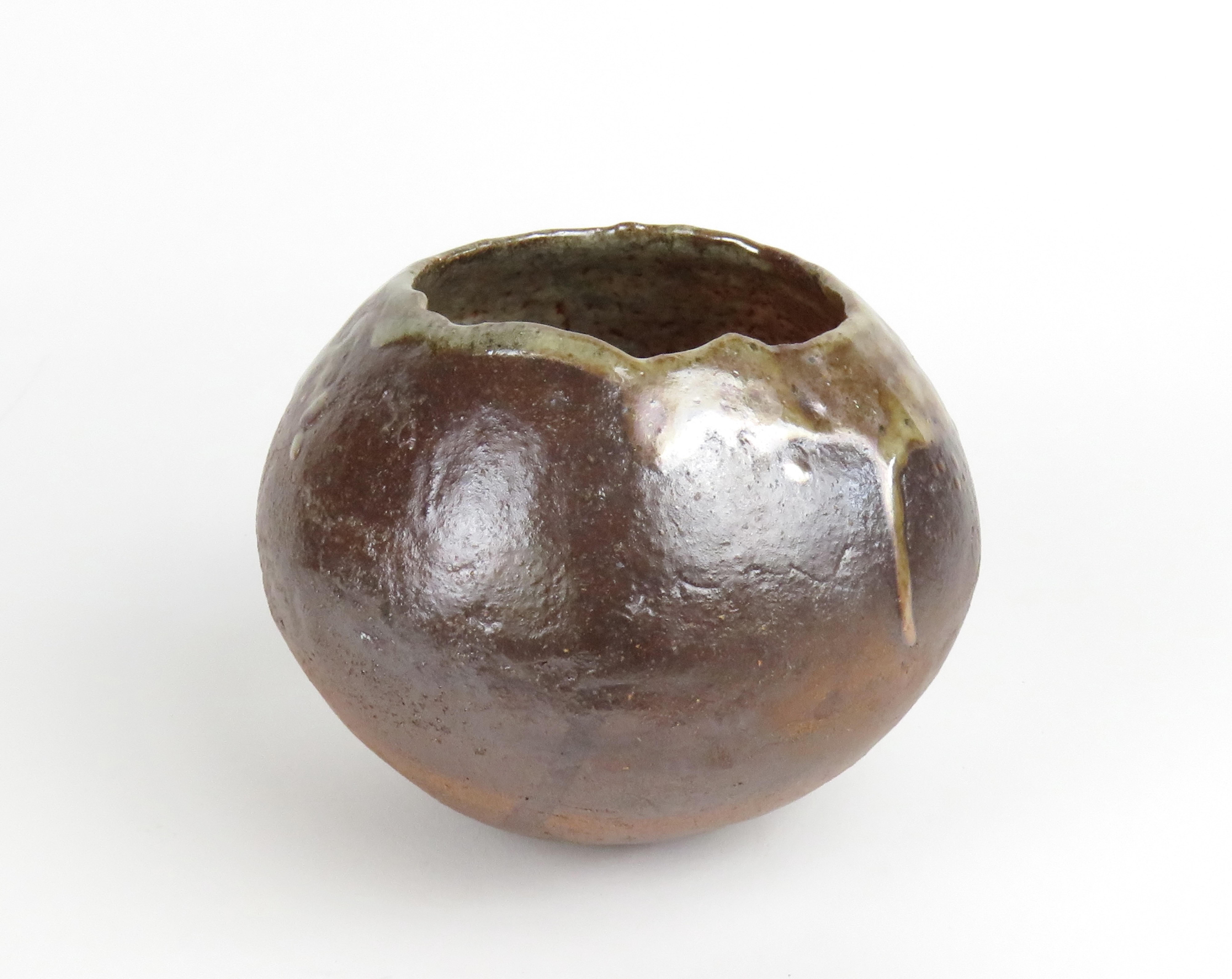 Glazed Wood-Fired Hand Built Bowl with Shino Glaze For Sale