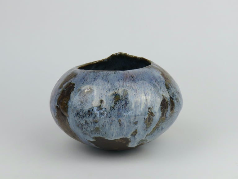 Wood-Fired Hand Coiled Ceramic Bowl with Blue Glaze by Helena 