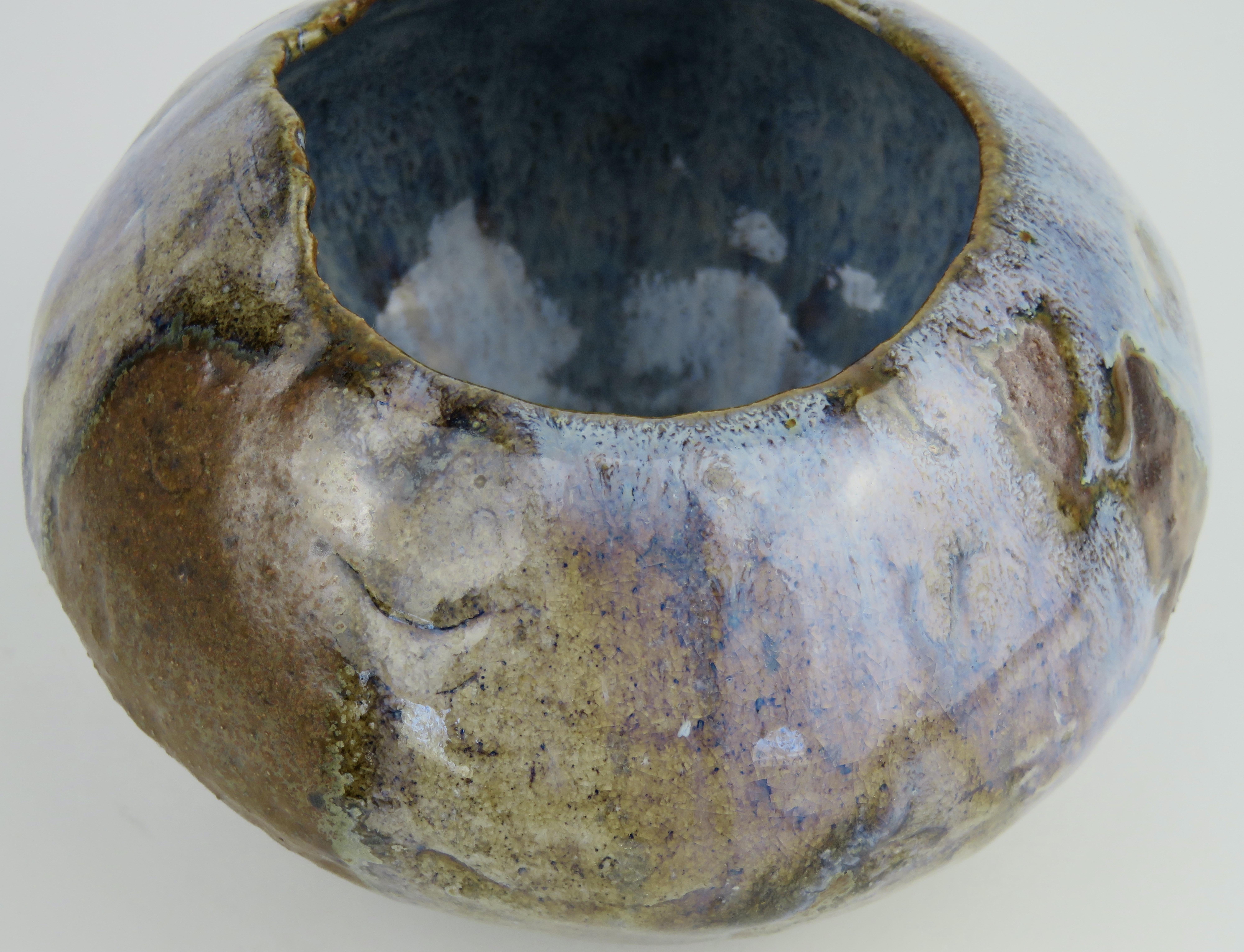 Wood-Fired Hand Coiled Ceramic Bowl with Blue Glaze by Helena Starcevic In New Condition In New York, NY