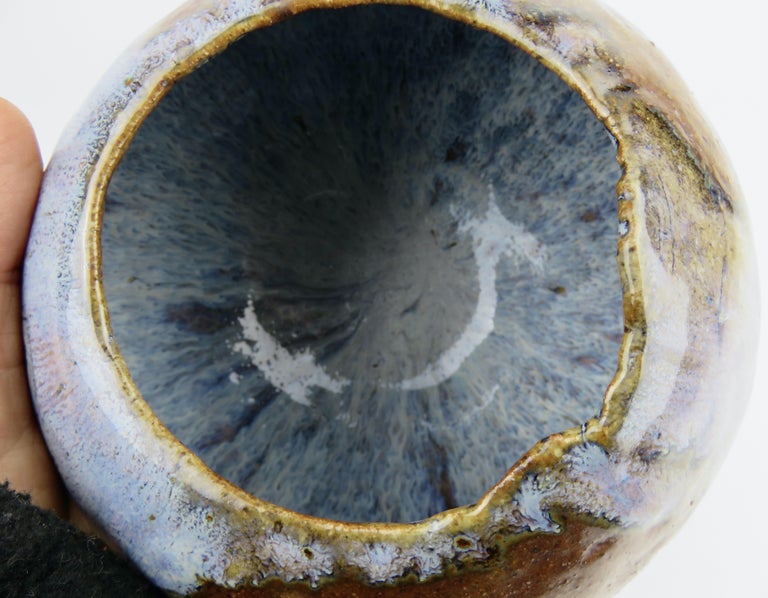 WoodFired Hand Coiled Ceramic Bowl with Blue Glaze by Helena Starcevic