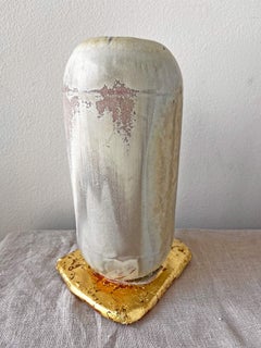 Wood-Fired Porcelain Decorative Pedestal Vase with Gold Leaf