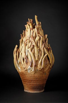 Wood fired stoneware «Pot à feu» sculpture by Île/Mer/Froid