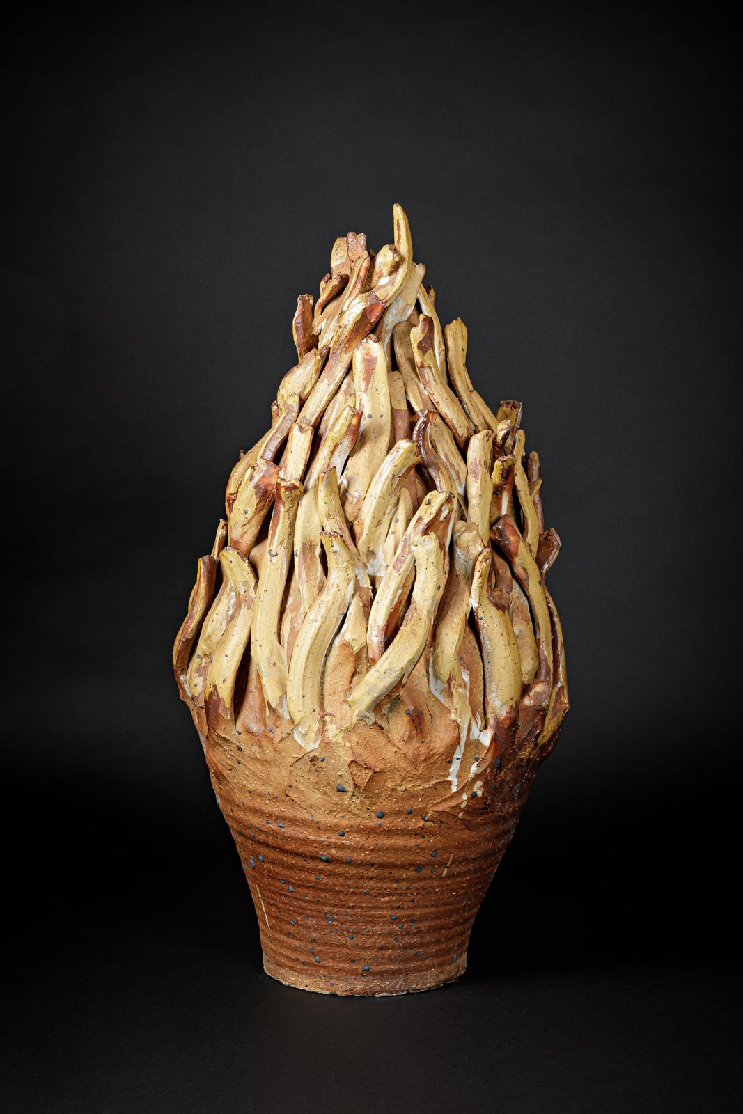 Beaux Arts Wood fired stoneware «Pot à feu» sculpture by Île/Mer/Froid For Sale