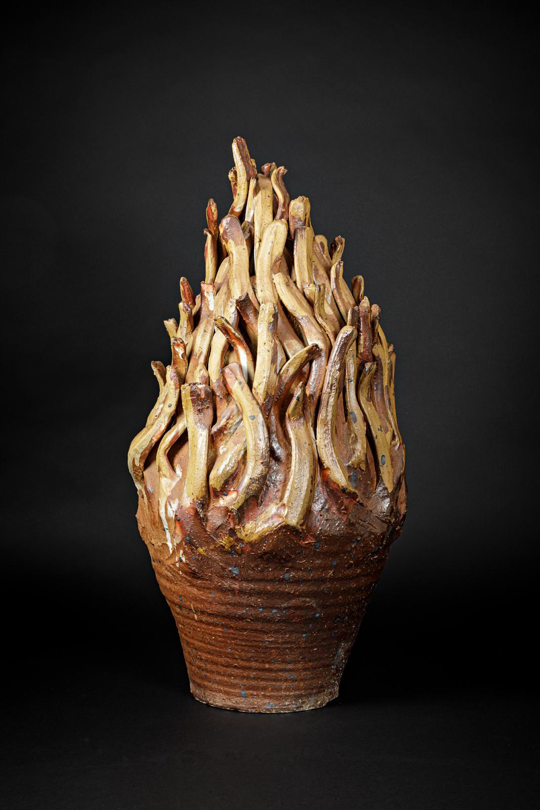 French Wood fired stoneware «Pot à feu» sculpture by Île/Mer/Froid For Sale