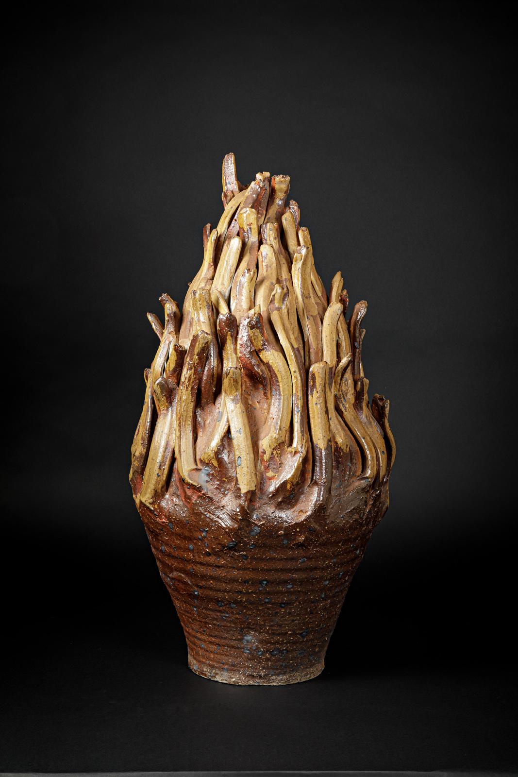 Wood fired stoneware «Pot à feu» sculpture by Île/Mer/Froid In New Condition For Sale In Saint-Ouen, FR