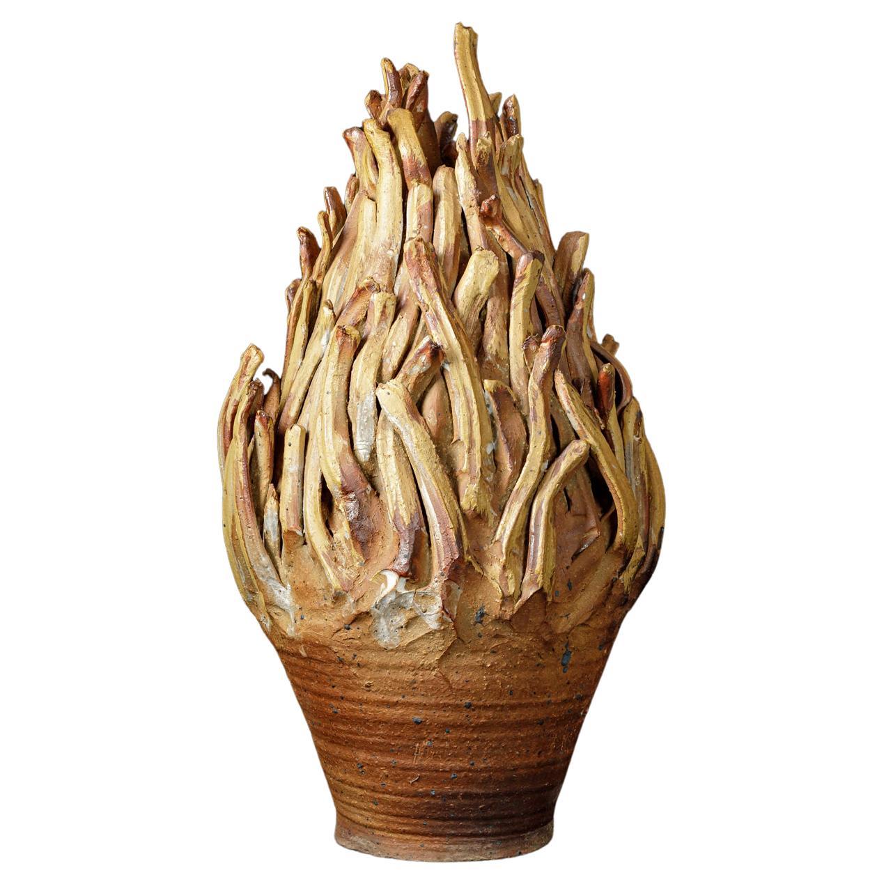 Skulptur aus holzgebranntem Steingut "Pot à feu" von Île/Mer/Froid