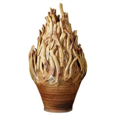 Escultura de gres cocido en madera "Pot à feu" de Île/Mer/Froid