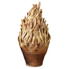 Wood fired stoneware «Pot à feu» sculpture by Île/Mer/Froid