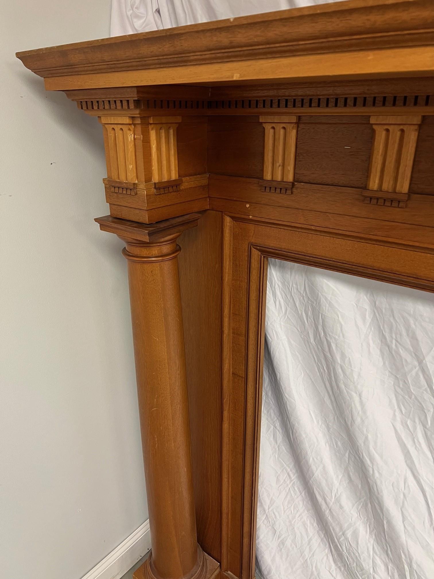 Wood Fireplace Mantel with Columns and Large Opening   For Sale 4