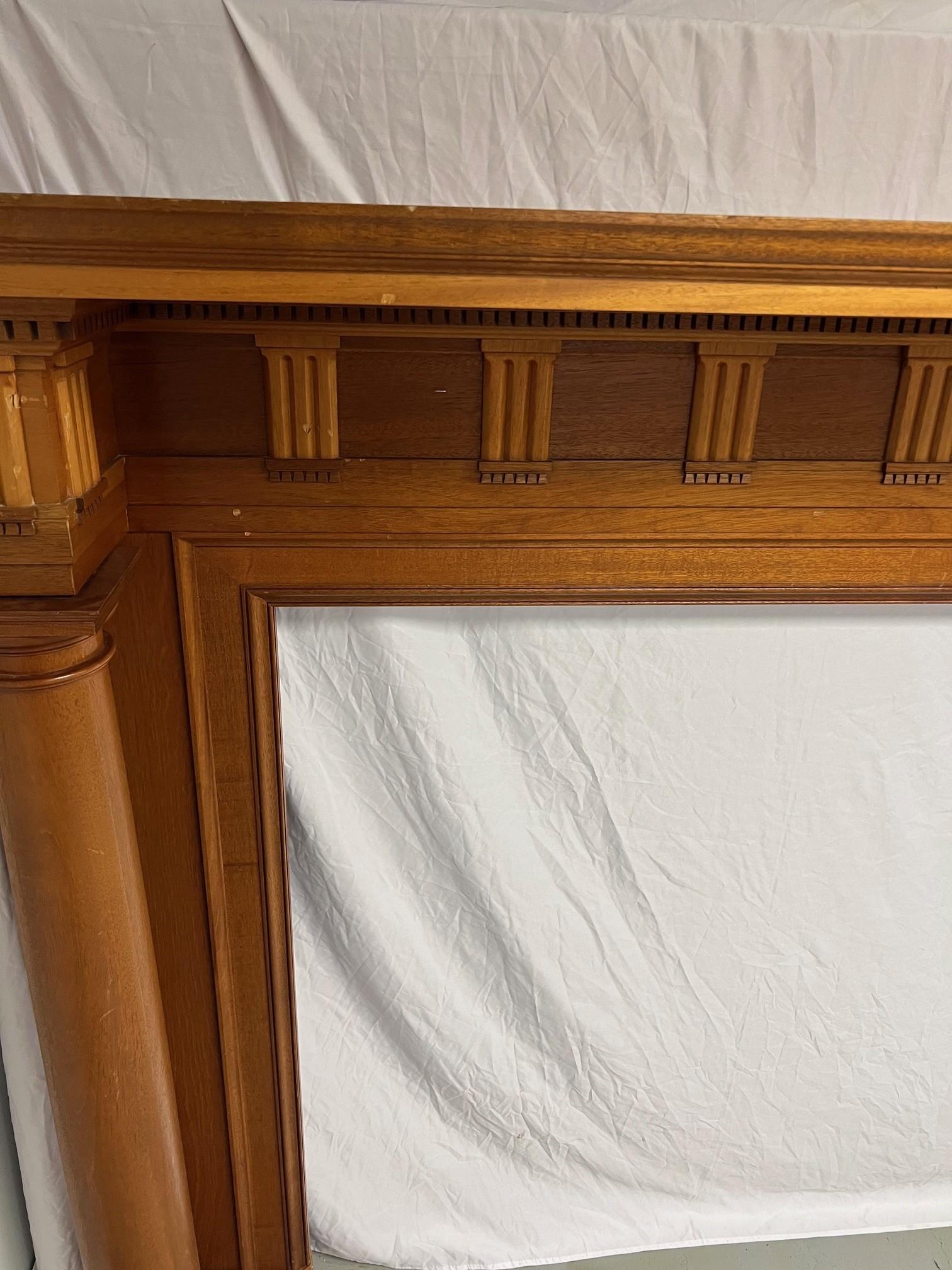 American Wood Fireplace Mantel with Columns and Large Opening   For Sale