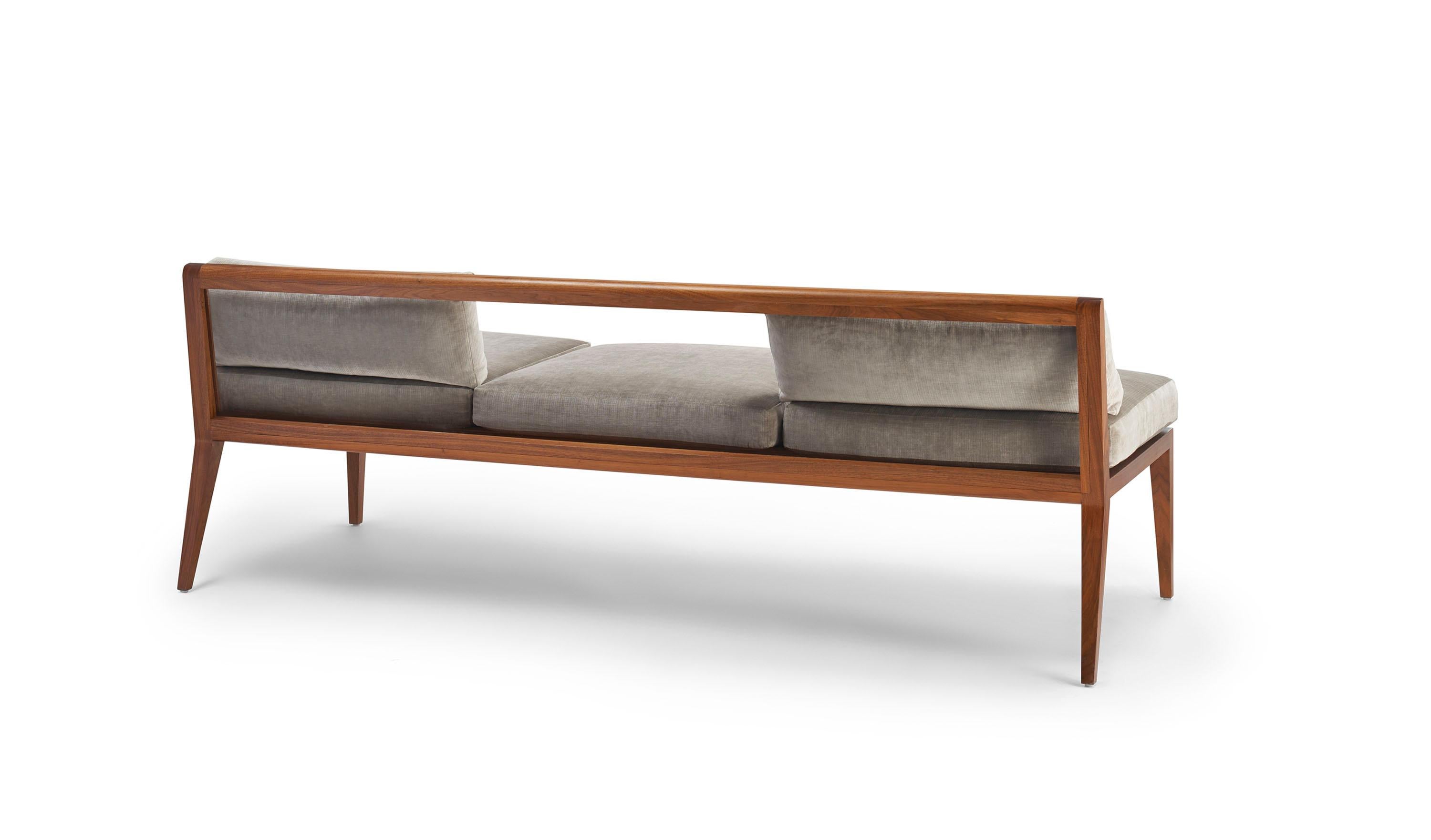 Contemporary Wood Float Bench, Walnut and Acrylic Sofa For Sale