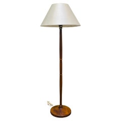 Vintage Wood Floor Lamp with Satin Lampshade, Italy 1940s