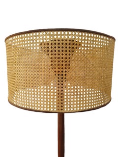 Wood Floor Lamp with Vienna Straw Lampshade, Italy 1950s