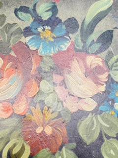 Wood Florentine Platter, Hand Painted with Floral Decor Patterns, Italy 1960