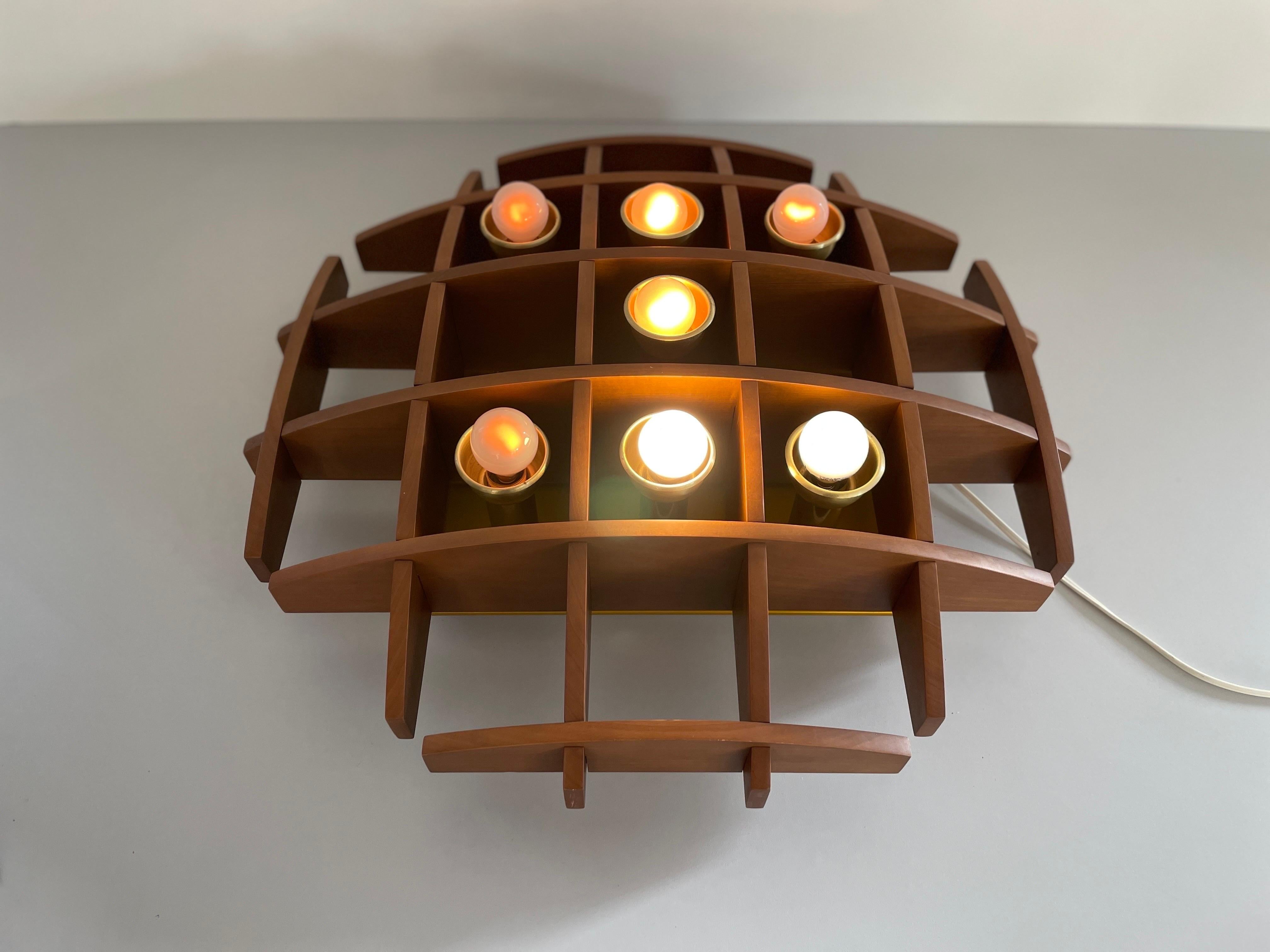 Wood Flush Mount Light by Angelo Brotto for Esperia, 1960s, Italy For Sale 4