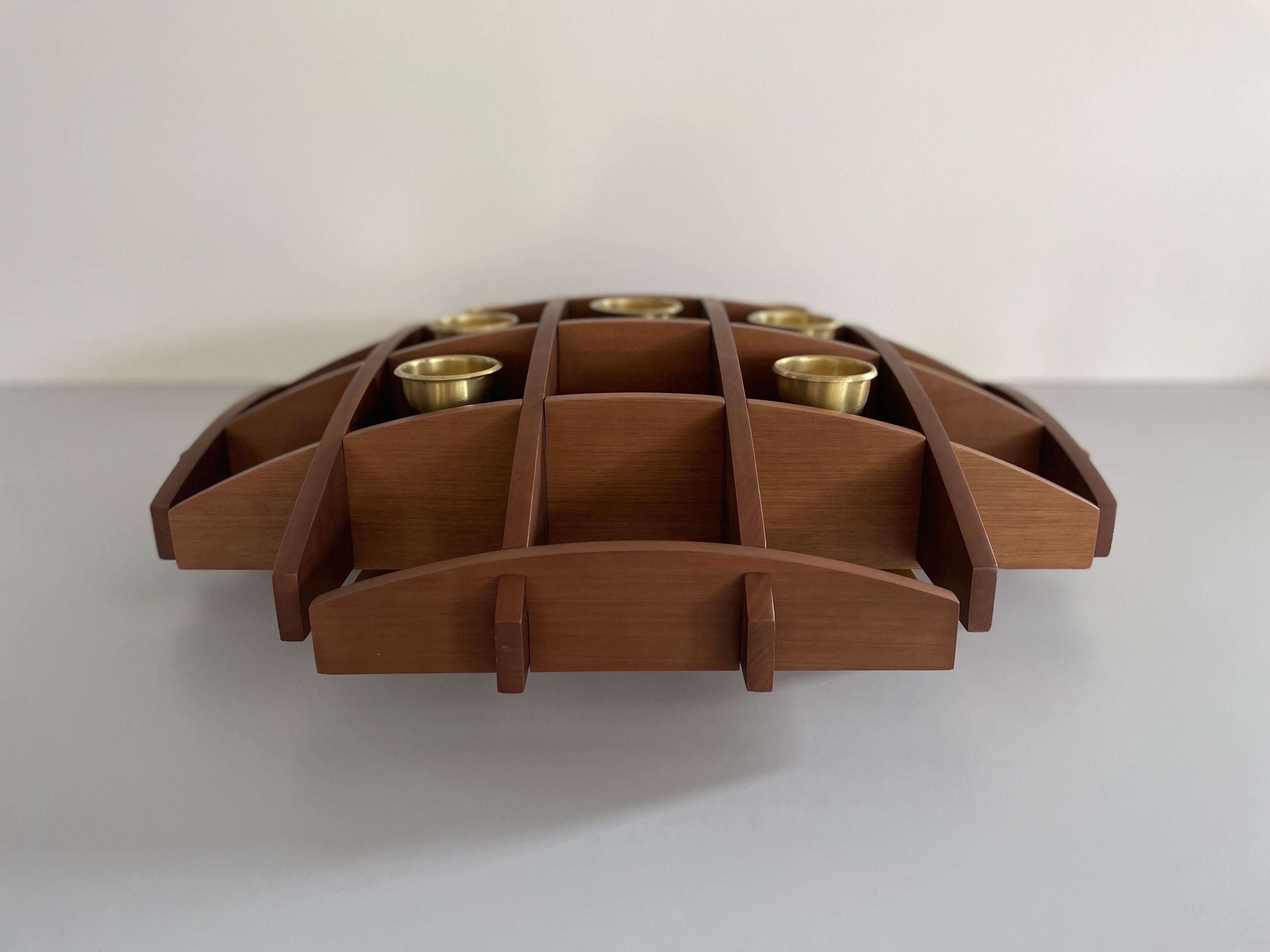 Metal Wood Flush Mount Light by Angelo Brotto for Esperia, 1960s, Italy For Sale