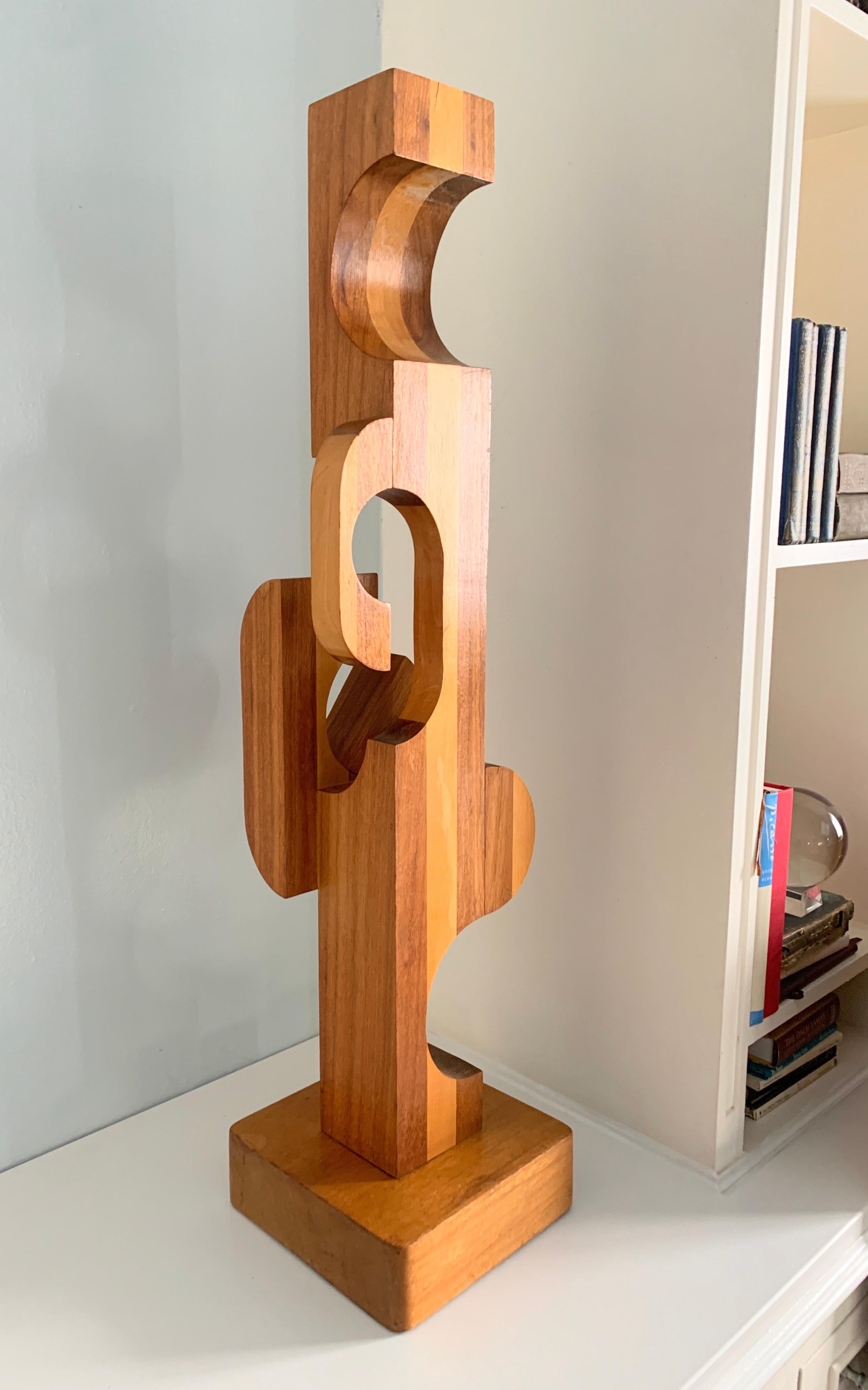 Mid-Century Modern Wood Folkart Modern Geometric Sculpture