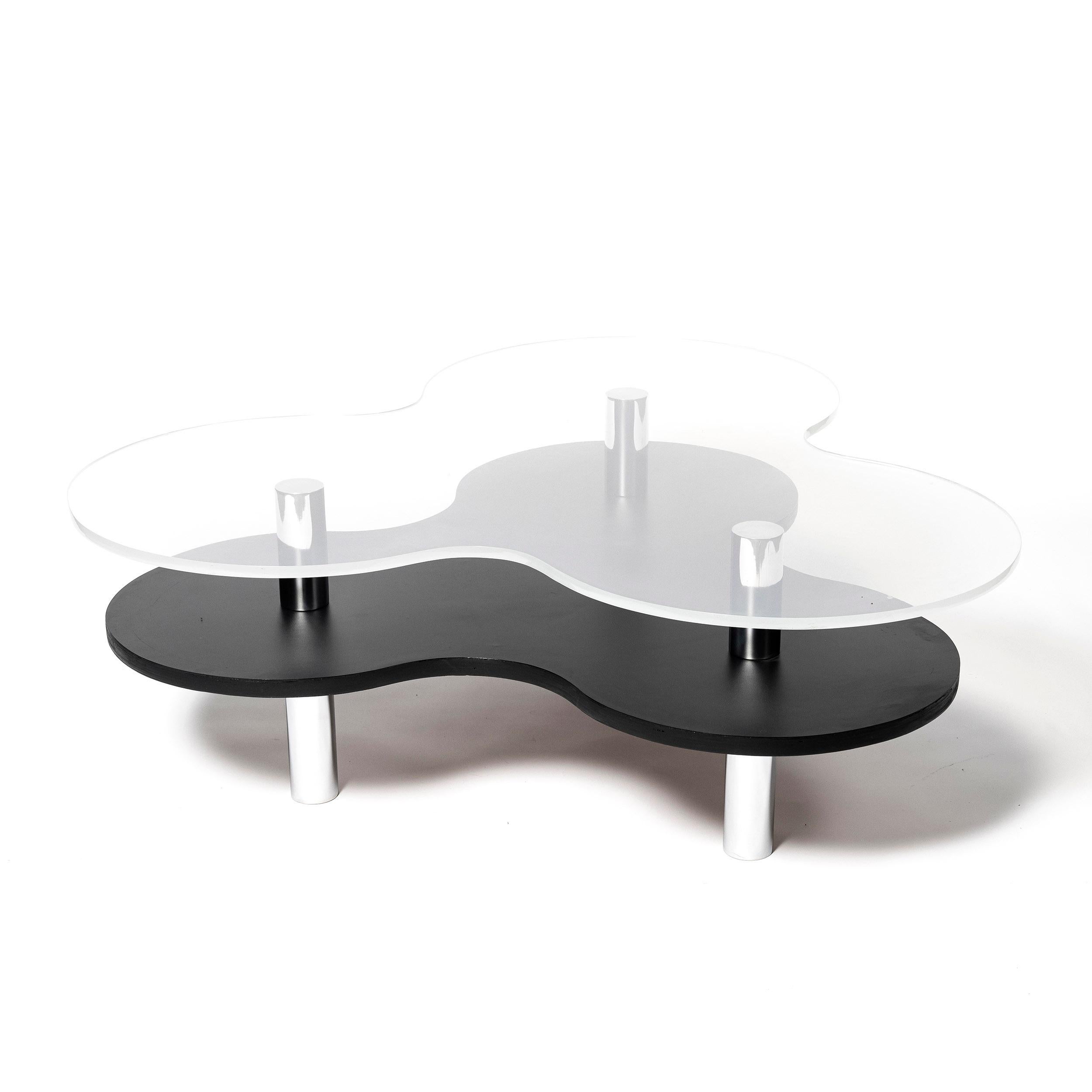Wood, formica, acrylic and chrome metal low table, Italy circa 1980.

Acrylic: 1,5 cm thick.