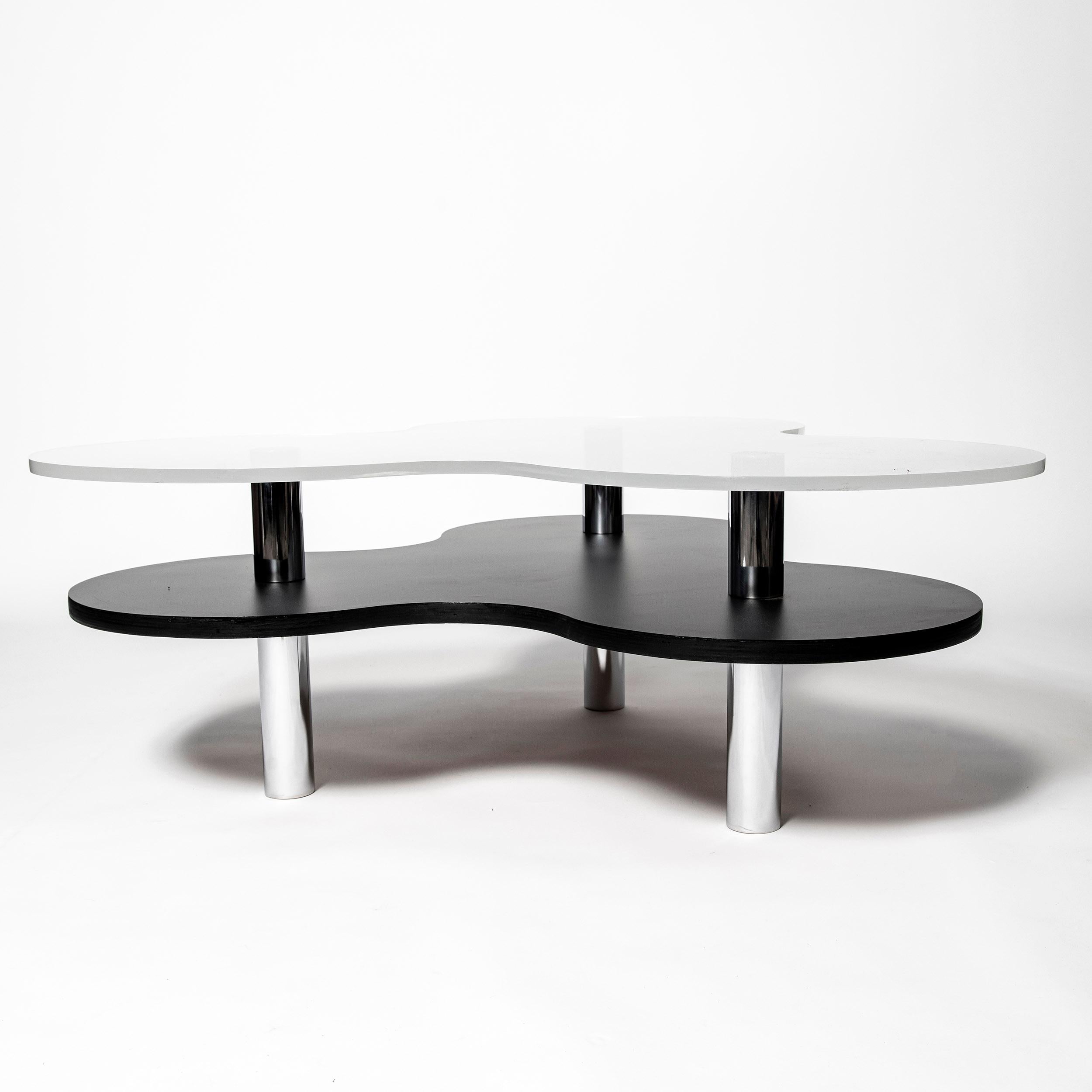 Mid-Century Modern Wood, Formica, Acrylic and Chrome Metal Low Table, Italy, circa 1980 For Sale