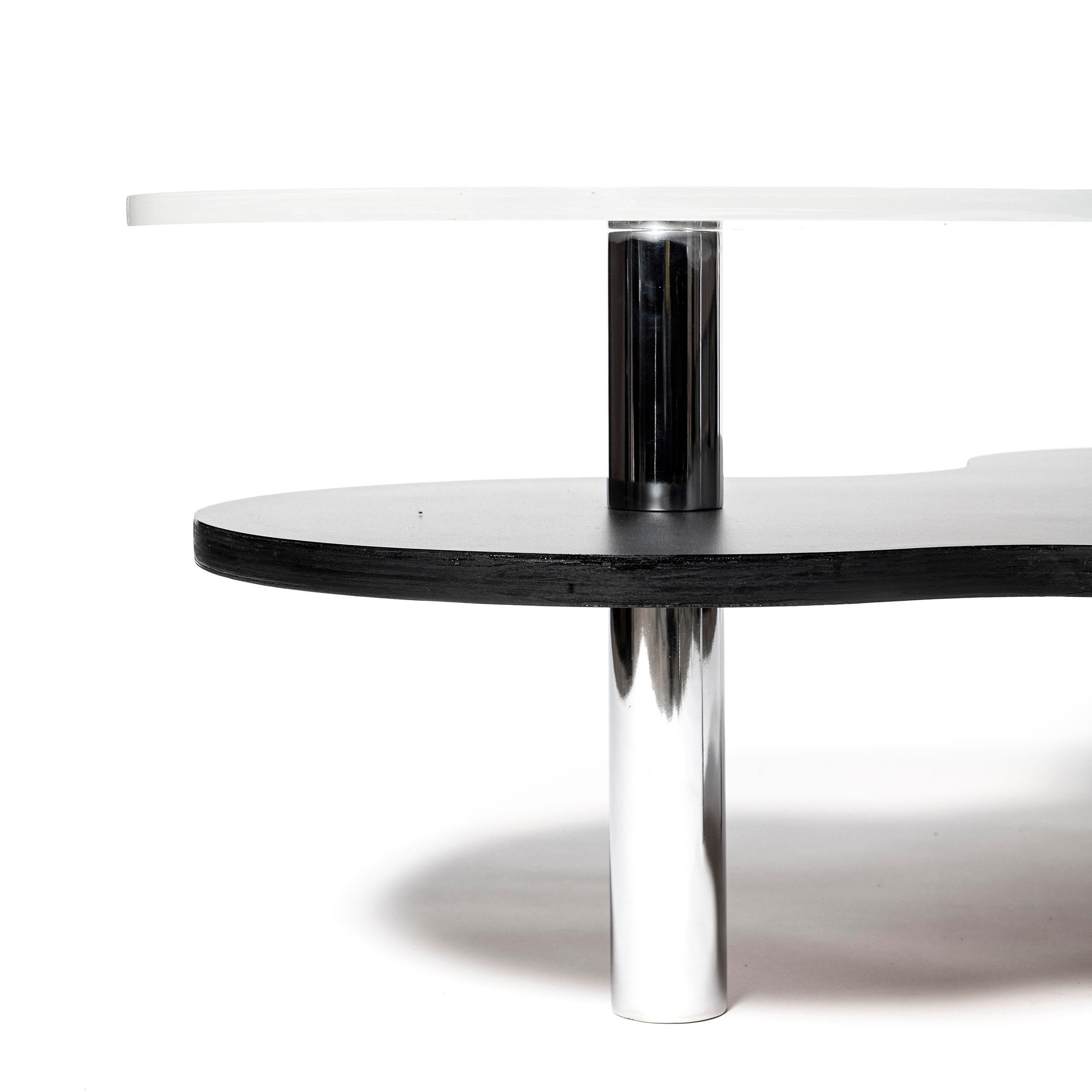 Italian Wood, Formica, Acrylic and Chrome Metal Low Table, Italy, circa 1980 For Sale