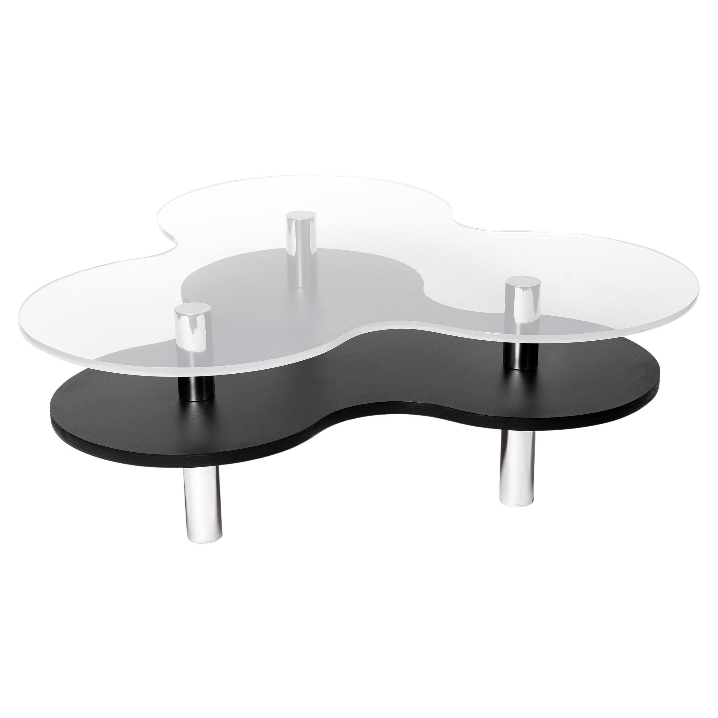 Wood, Formica, Acrylic and Chrome Metal Low Table, Italy, circa 1980 For Sale