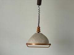 Wood Frame and Fabric Shade Ceiling Light, 1960s, Germany
