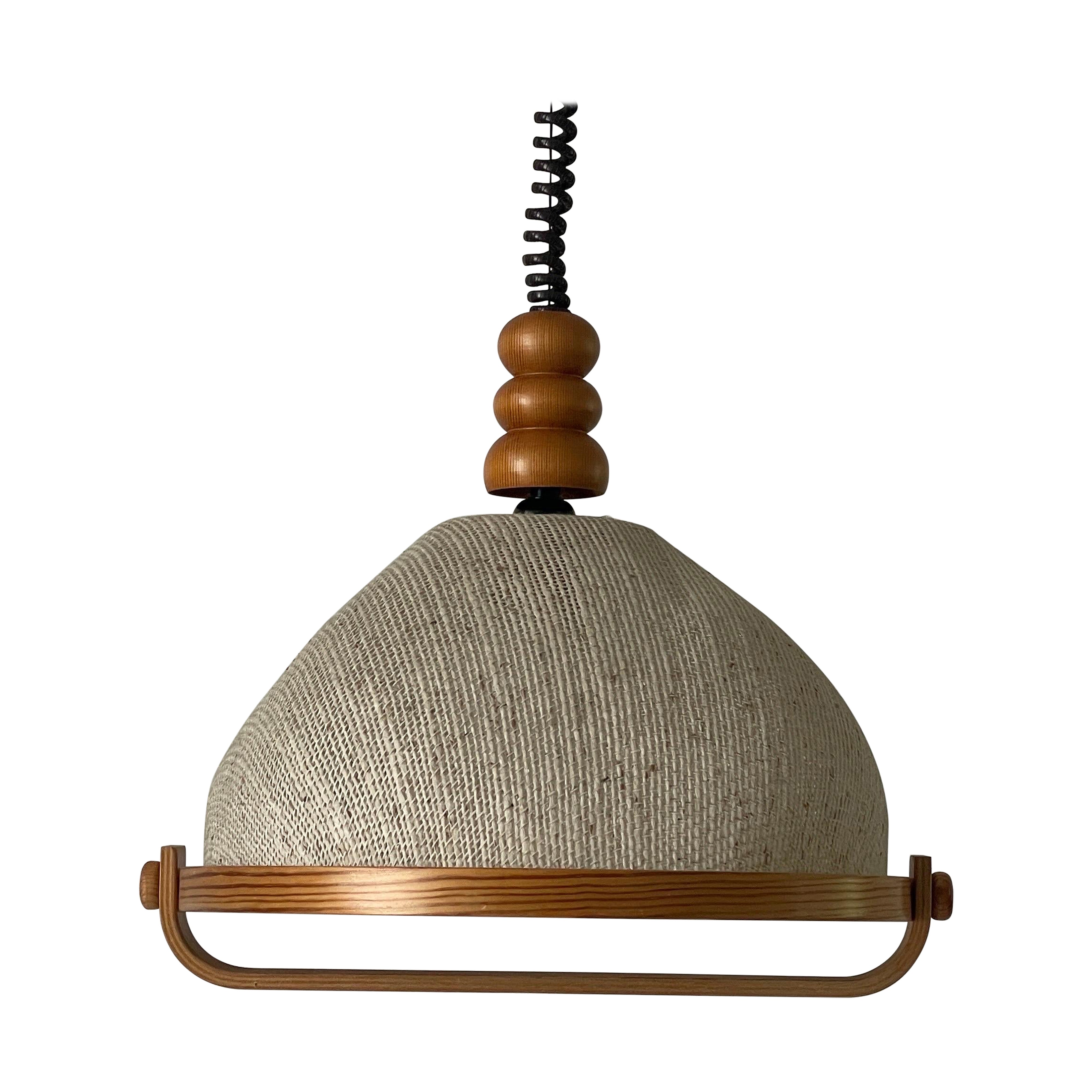 Wood Frame and Fabric Shade Ceiling Light, 1960s, Germany