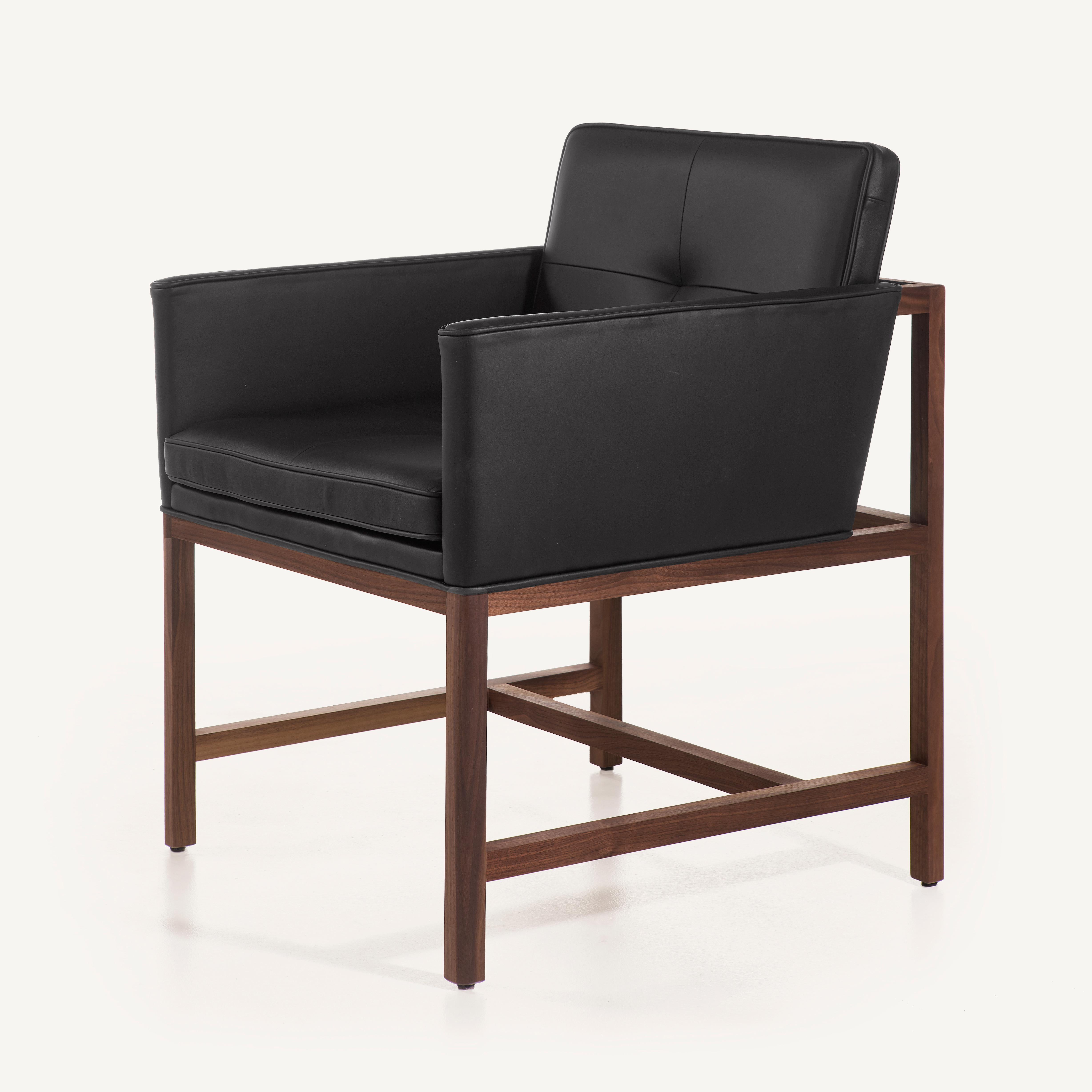 For Sale: Black (Comfort 99991 Black) Wood Frame Armchair in Solid Walnut and Leather Designed by Craig Bassam