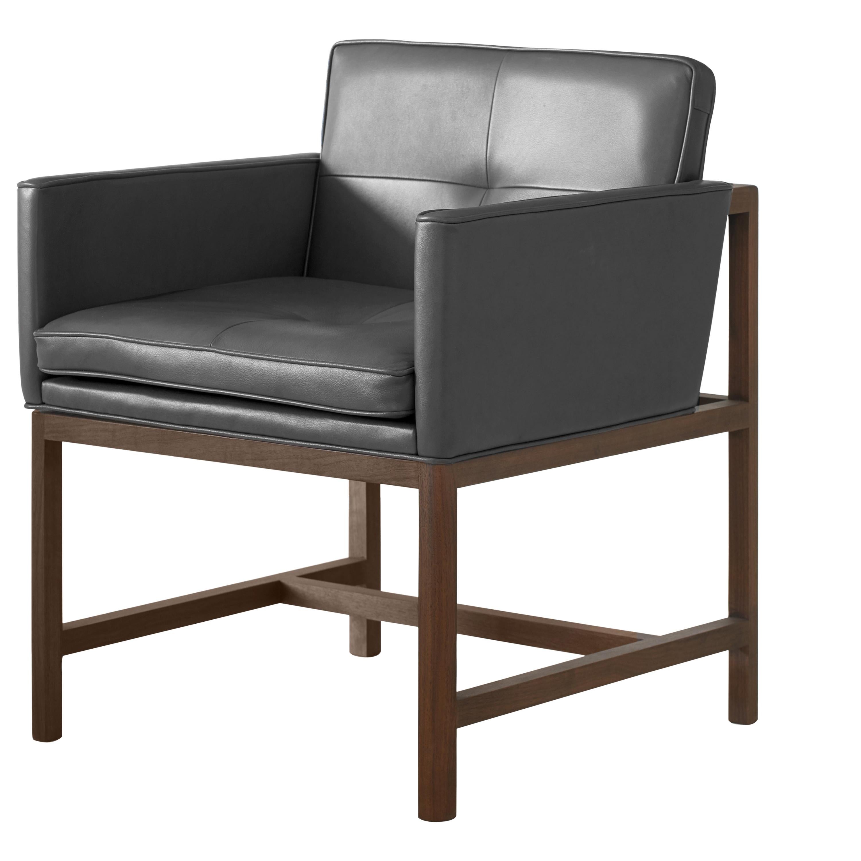 Wood Frame Armchair in Walnut, Black Oil and Leather Designed by Craig Bassam