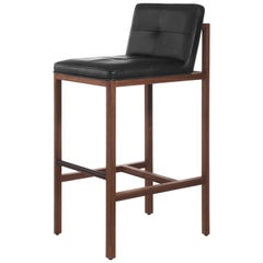 Wood Frame Bar Stool in Walnut and Leather Designed by Craig Bassam