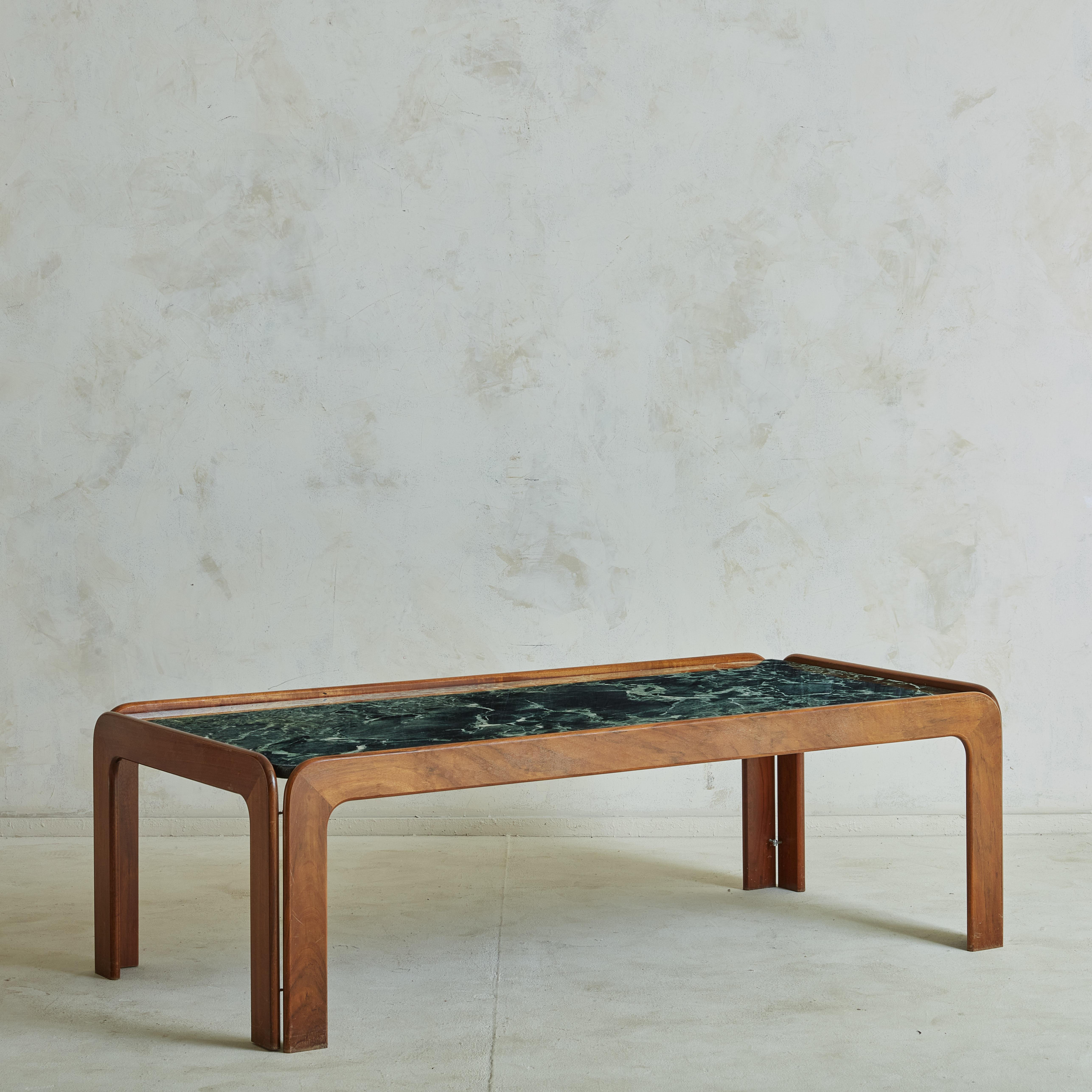 Mid-Century Modern Wood Frame Coffee Table with Green Marble Top from Luxembourg, 1960s For Sale