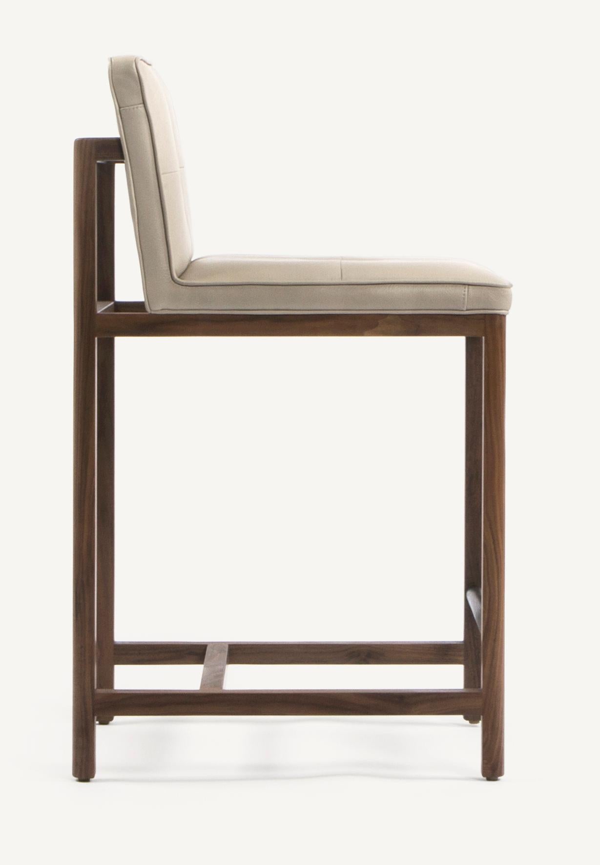 For Sale: Gray (Comfort 12114 Gray Beige) Wood Frame Counter Stool in Walnut and Leather Designed by Craig Bassam 5