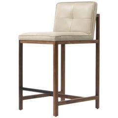 Wood Frame Counter Stool in Walnut and Leather Designed by Craig Bassam