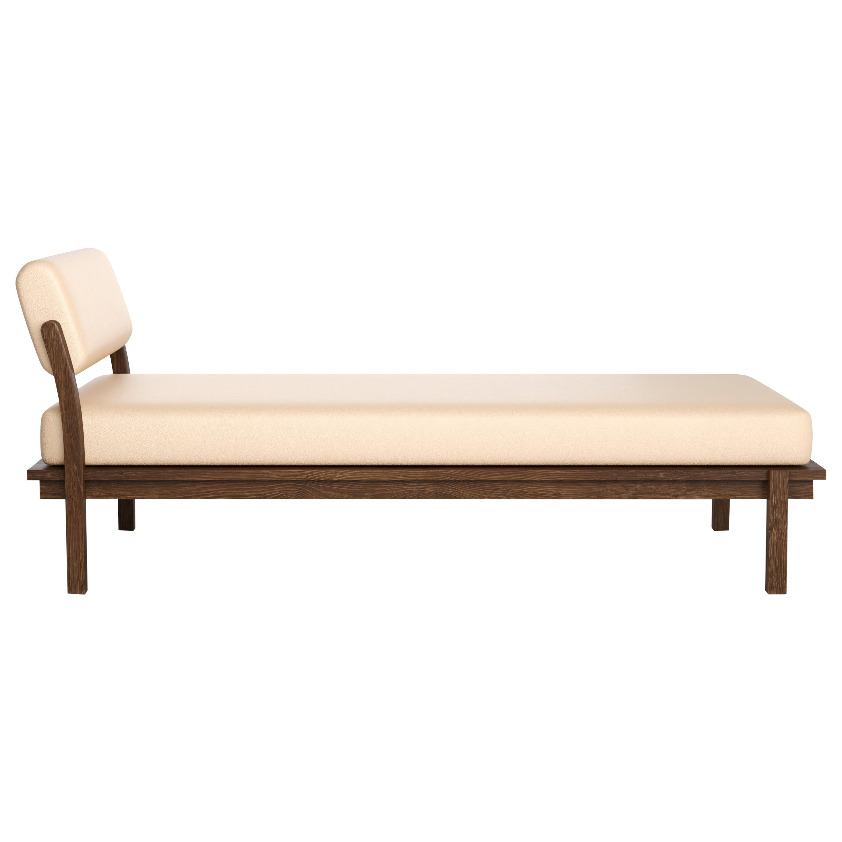 Wood Frame Daybed in Oak with Attached Neck Rest and Loose Cushion For Sale