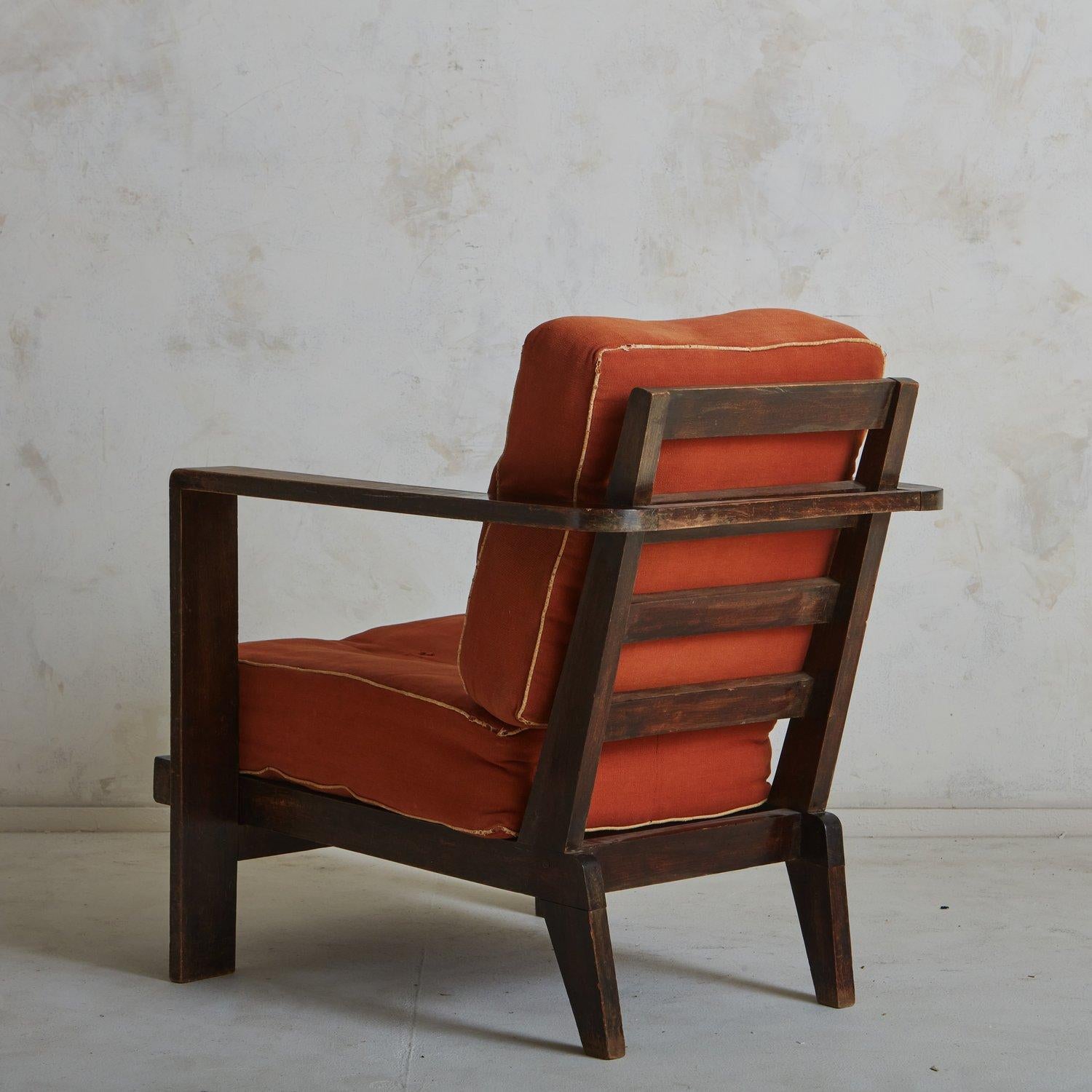 Mid-Century Modern Wood Frame Lounge Chair with Cushion in the Style of Rene Gabriel, France, 1940s