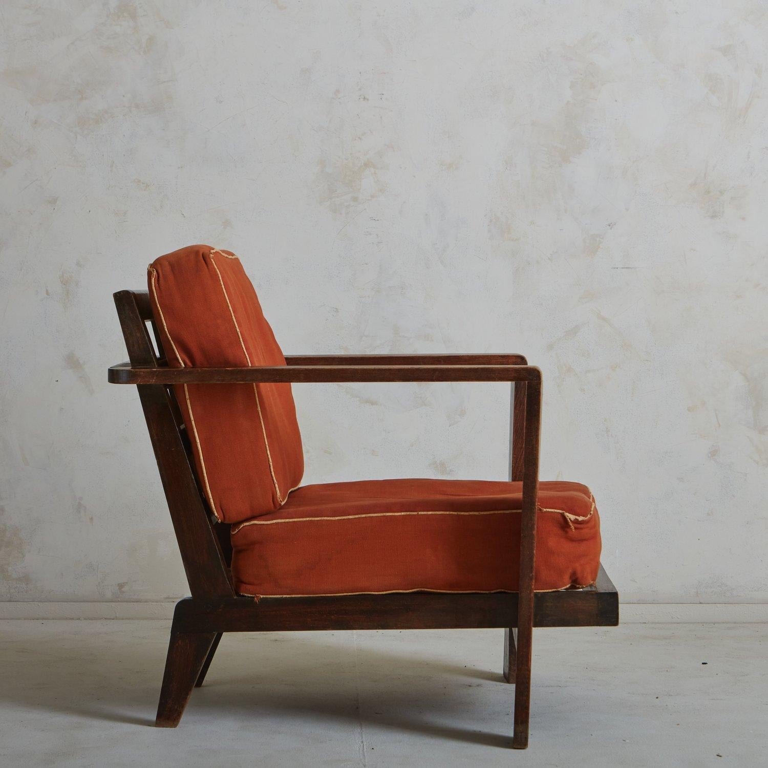 French Wood Frame Lounge Chair with Cushion in the Style of Rene Gabriel, France, 1940s