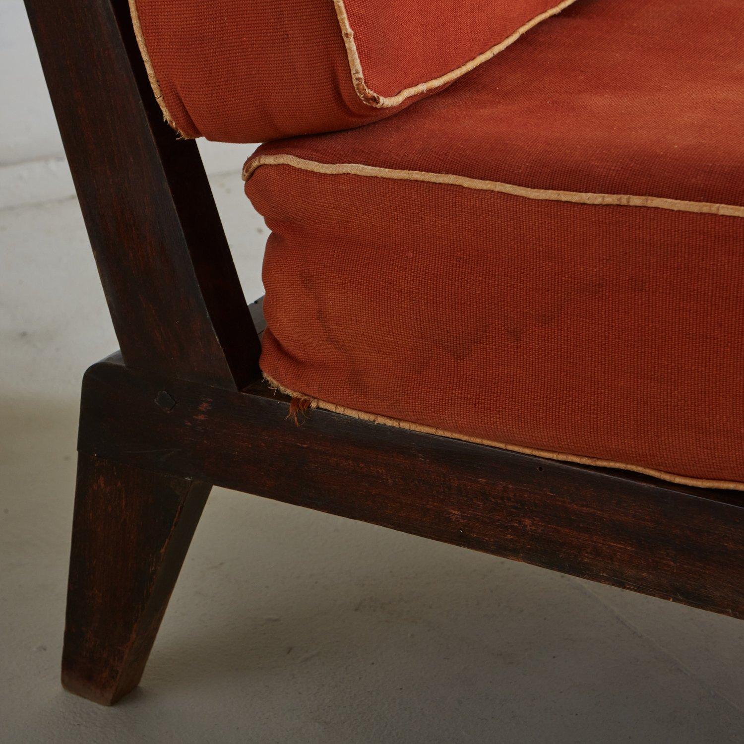 Mid-20th Century Wood Frame Lounge Chair with Cushion in the Style of Rene Gabriel, France, 1940s
