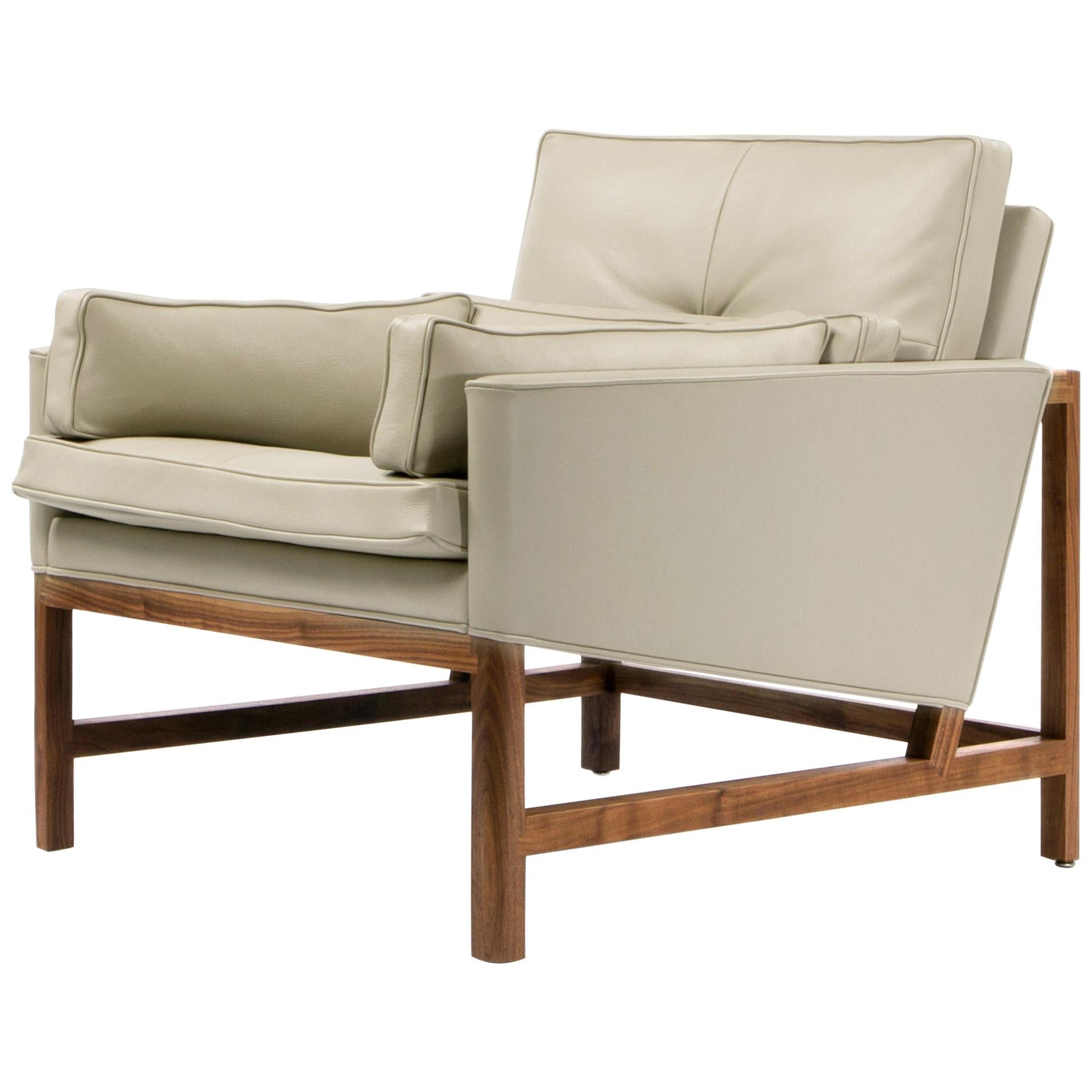 Wood Frame Low Back Lounge Chair in Walnut and Leather Designed by Craig Bassam