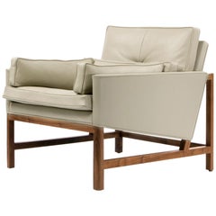 Wood Frame Low Back Lounge Chair in Walnut and Leather Designed by Craig Bassam