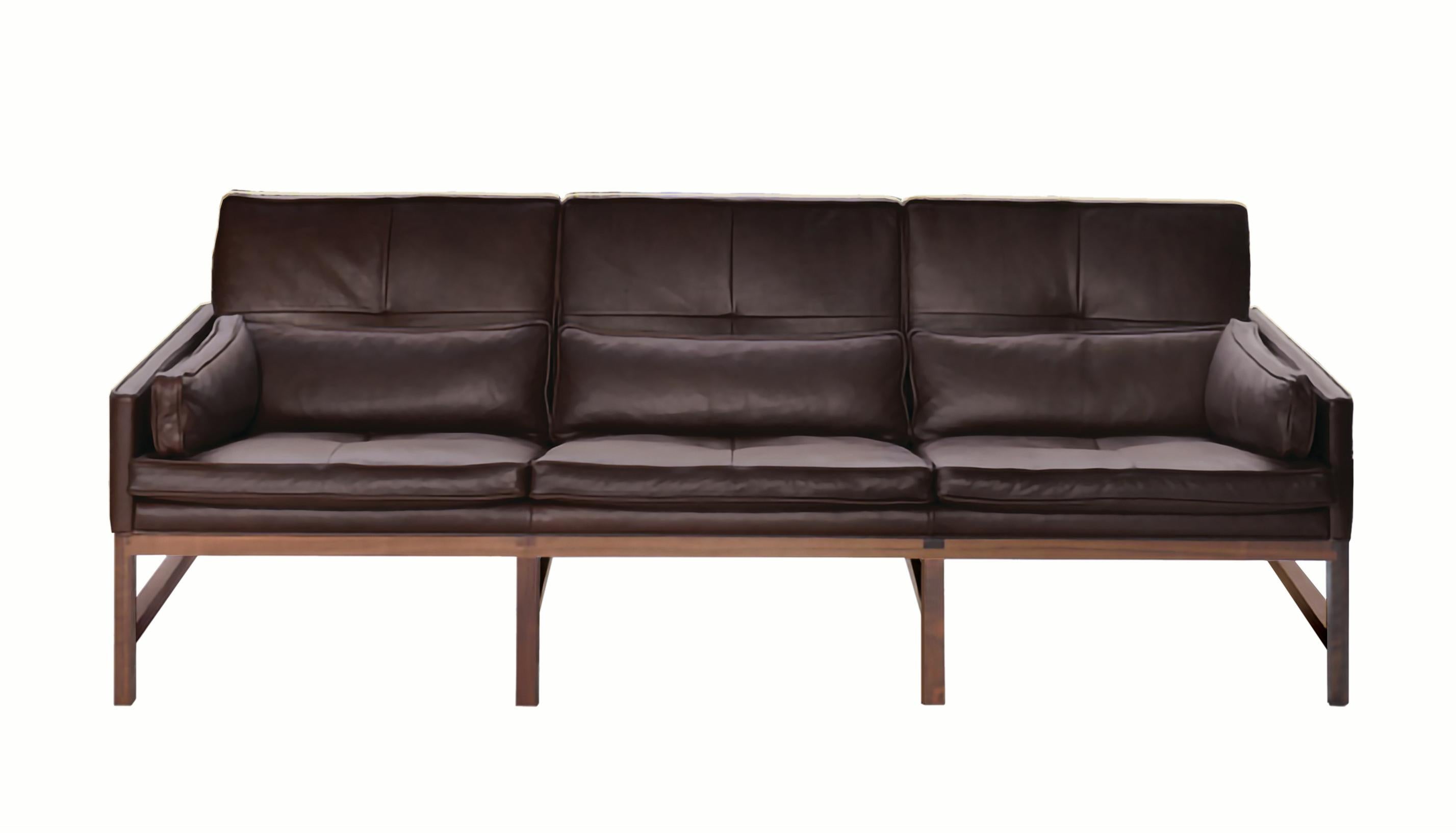For Sale: Brown (Comfort 93287 Chocolate) Wood Frame Low Back Sofa in Walnut and Leather Designed by Craig Bassam